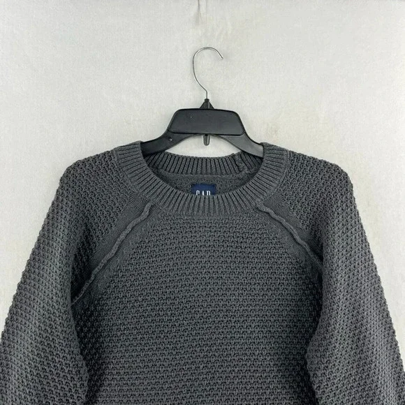 Gap Sweater Women's Sz Small Gray Crew Neck Knit Ribbed Trim Textured Pullover - Picture 6 of 13